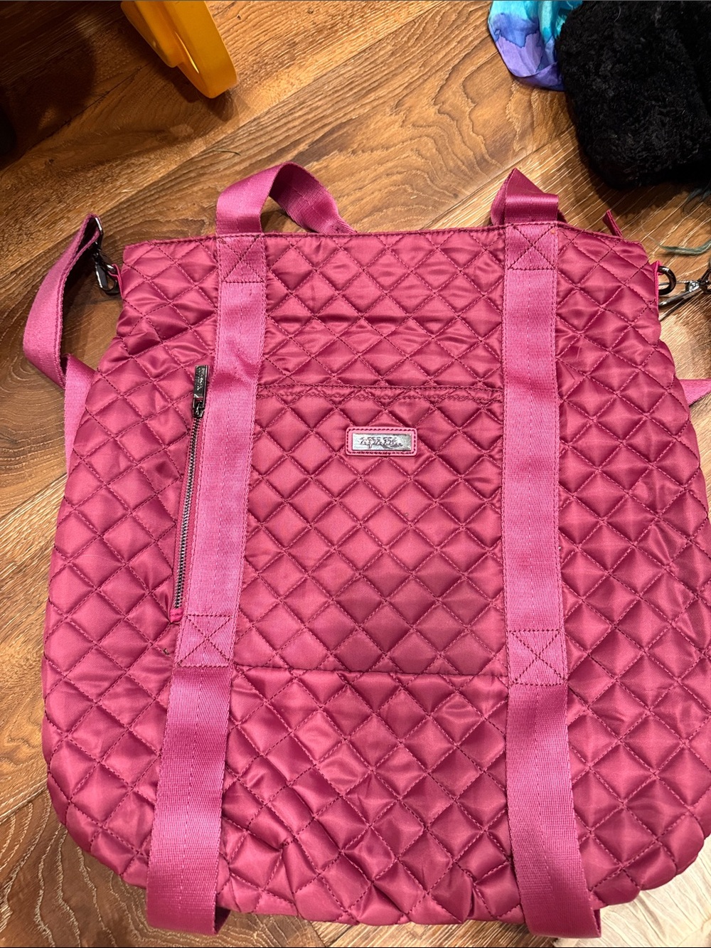 Apana Quilted Raspberry Tote with Adjustable Strap